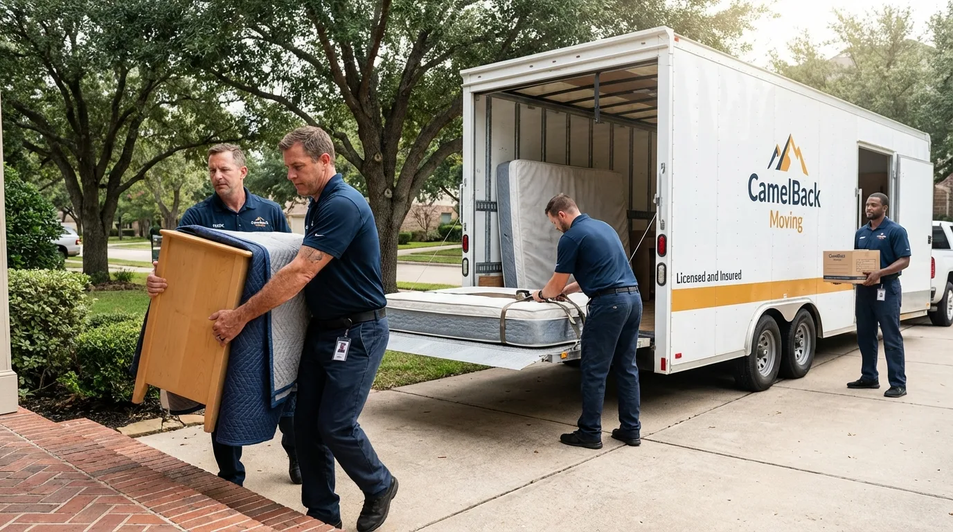 Crew loading residential truck for cross-state move from Danvers, IL